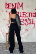 Siyah Yüksek Bel Ve Geniş Paça Jeans Pantolon resmi